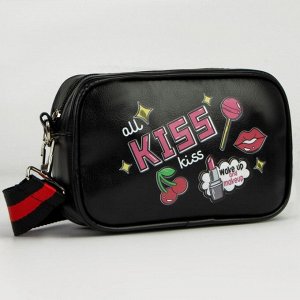 Сумка детская для девочки Kiss, искусственная кожа, на ремешке, чёрная, 18x6x11 см