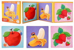 Пазлы магнитные книжка, 3 в 1, 37 деталей, яблоко, банан и клубника