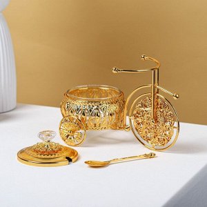 Сахарница «Велосипед» с ложкой, 22x13x13 см, цвет золотой