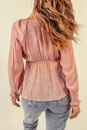 Розовая блуза с баской и бантом спереди