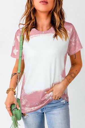 Розовая удлиненная футболка с принтом Тай-Дай