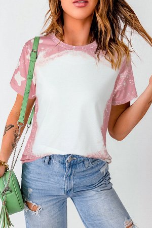 Розовая удлиненная футболка с принтом Тай-Дай