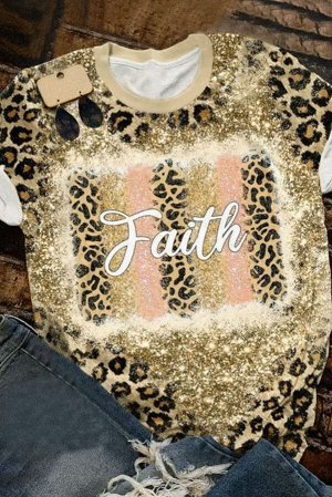 Леопардовая футболка с блестками и надписью Faith