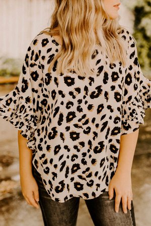 Леопардовая блуза с рукавом "летучая мышь" и рюшами