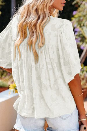 Белая текстурированная блуза с коротким рукавом