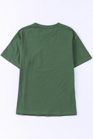 Зеленая базовая футболка из трикотажа с нагрудным карманом