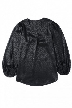 Черная блуза из атласной ткани с леопардовым принтом