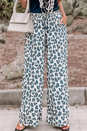 Белые леопардовые брюки прямого кроя с карманами