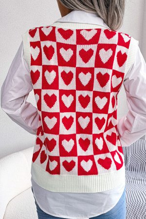 Красный свитер-жилет с V-образным вырезом