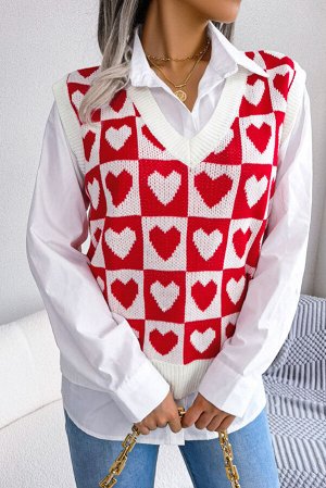Красный свитер-жилет с V-образным вырезом
