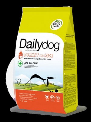 DailyDog Adult  MEDIUM and LARGE BREED LOW CALORIE- низко калорийный для взрослых собак средних и крупных пород с индейкой и рис