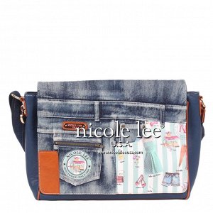 Wanda denim print messenger bag with laptop compartment