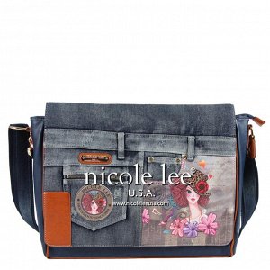 Wanda denim print messenger bag with laptop compartment