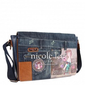 Wanda denim print messenger bag with laptop compartment