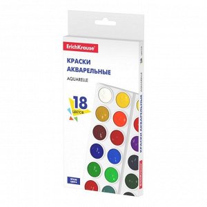 Краски акварельные 18 цветов ErichKrause Basic, в мягком пластике, без кисти, картон с европодвесом
