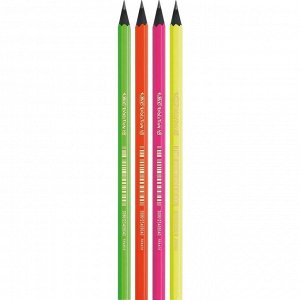 Набор карандашей чернографитных (простых) BIC Evolution Fluo, HB, 4 штук, заточенные, пластиковые, ударопрочный грифель, без ластика, шестигранных, неоновые цвета корпуса