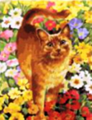 GX7358 Кошка в цветах.Роспись на холсте(картина по номера