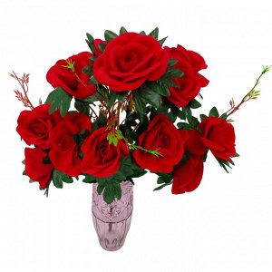 Роза букет Букет роз с декоративной пластмассовой зеленью.
Высота: 60 см.
Количество веток: 12 шт.
Диаметр голов: 11 см.
Материал голов: текстиль