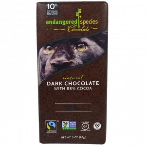 Endangered Species Chocolate, Натуральный черный шоколад, 3 унции (85 г)