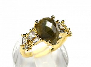 Женское кольцо с лабрадором и цирконами из ювелирного сплава