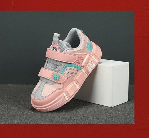 Кроссовки на шнуровке и липучках для девочек цвет розовый
