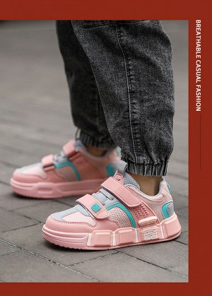 Кроссовки на шнуровке и липучках для девочек цвет розовый