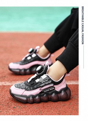 Кроссовки для девочек с автоматической шнуровкой, массивная подошва, цвет черный/розовый