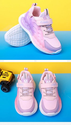 Кроссовки на шнуровке и липучке для девочек, цвет розовый/фиолетовый