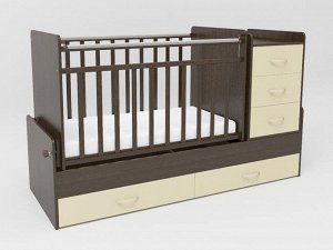 Кровать детская СКВ-5 (опуск.бок., маятник, 5 ящиков, венге фасад-бежевый) 544038-9