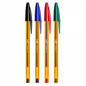 Набор ручек шариковых BIC Cristal Fine, 4 штуки, узел 0.8 мм, среднее письмо, чернила синие, чёрные, красные, зелёные, оранжевый корпус
