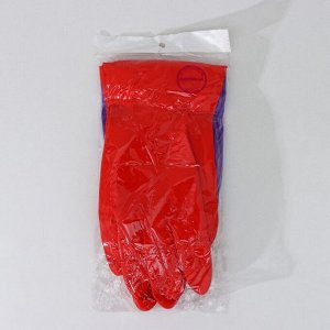 Перчатки хозяйственные резиновые с утеплителем Доляна, размер L, длинные манжеты, 110 гр, цвет красный