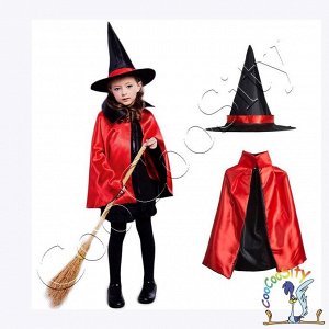 Набор ведьмы Красный (плащ и шляпа), длина плаща 80 см.