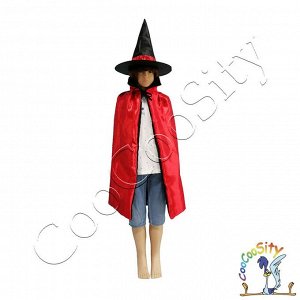 Набор ведьмы Красный (плащ и шляпа), длина плаща 80 см.