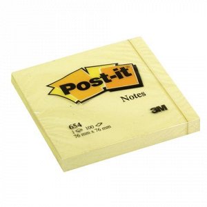 Блок самоклеящ. (стикер) POST-IT 76х76 мм, 100л., желтый, 65