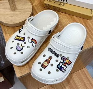 Кроксы с съемной аппликацией, не скользящие легкие, белый