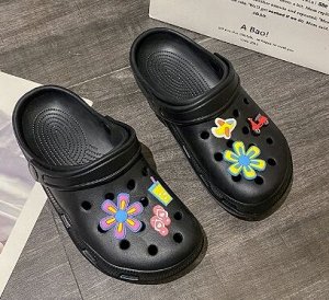 Кроксы с съемной аппликацией, не скользящие легкие, черный