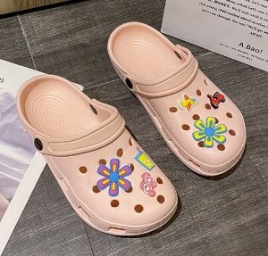 Кроксы с съемной аппликацией, не скользящие легкие, розовый
