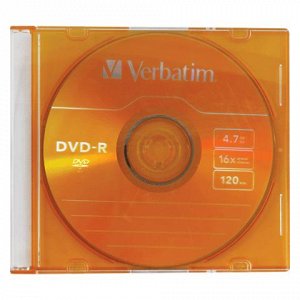 Диск DVD-R(минус) VERBATIM 4,7Gb 16x Colour Slim Case 43557