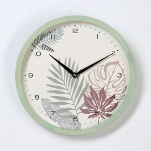 Часы настенные, серия: Интерьер, "Листья", плавный ход, d-31 см