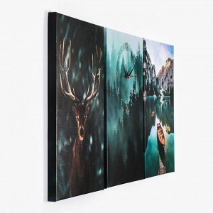 Часы-картина настенные модульные, триптих "Лесные пейзажи", плавный ход, 3 шт 48х39 см