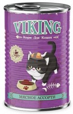 &quot;VIKING&quot; корм д/к мясное ассорти, ж/б 410 г, 1/12