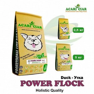 POWER FLOCK DUCK Беззерновой сбалансированный сухой корм для взрослых крупных, средних и мелких собак всех пород, 5 кг