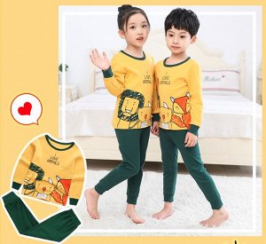 Пижама детская, цвет желтый с зеленым, принт зверята