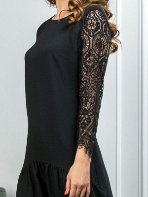 Платье черное комбинированное с кружевом, арт. 52508