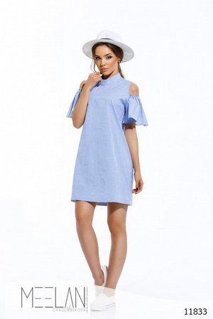 Женское короткое платье Аманда голубой принт полосочка