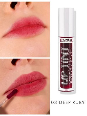 LuxVisage Тинт для губ с гиалуроновым комплексо LIP TINT AQUA GEL hyaluron complex тон 03 Deep Ruby 3.4г