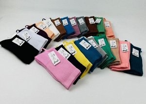Высокие женские носки с махровой стопой. Цвет: розовый, желтый, темно зеленый, темно синий