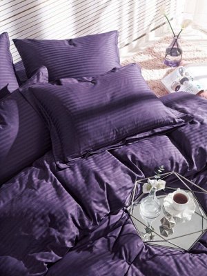 Комплект постельного белья СТРАЙП САТИН PREMIUM цвет Фиолетовый Евро с простыней на резинке