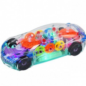 Машинка светящаяся, музыкальная игрушка, прозрачная с шестеренками