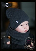 Удл. шапка для мальчика «WEAR» (графит)с ШАРФИКом ТАКОЙ ЖЕ РАСЦВЕТКИ (ширина 15см, длина 1м20см)